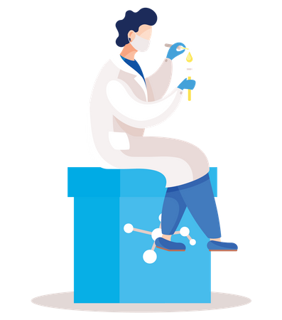 Male scientist doing experiment  Illustration