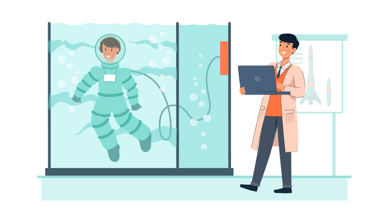 Male Scientist Research on Space suit  일러스트레이션