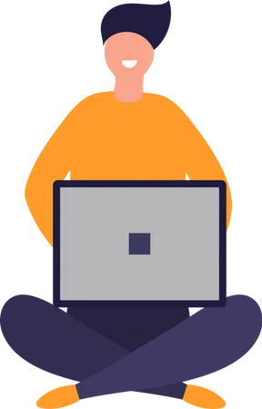 Male sitting on floor with laptop  Illustration