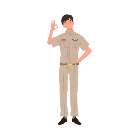 Male Thai government officers showing OK sign  イラスト