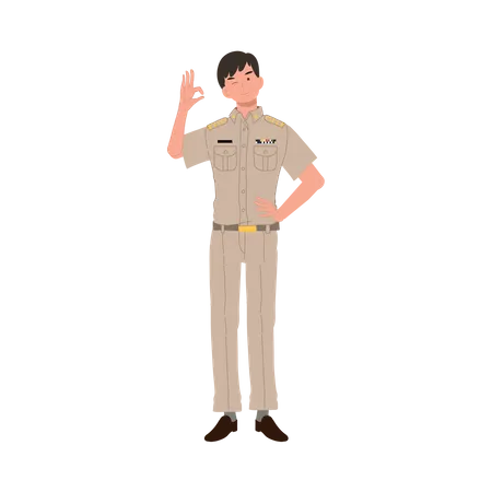 Male Thai government officers showing OK sign  イラスト