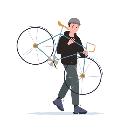 Male thief stealing bicycle  Illustration