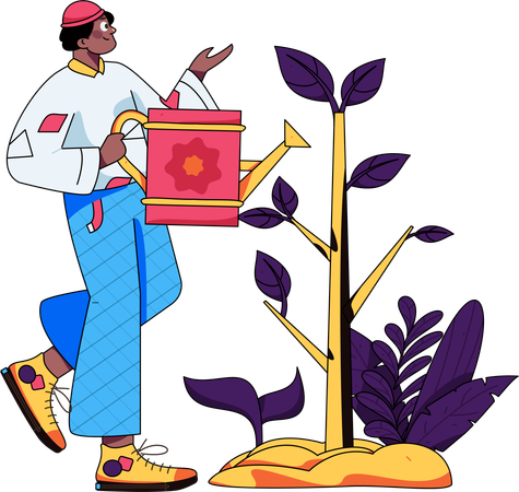 Male watering plants  Illustration