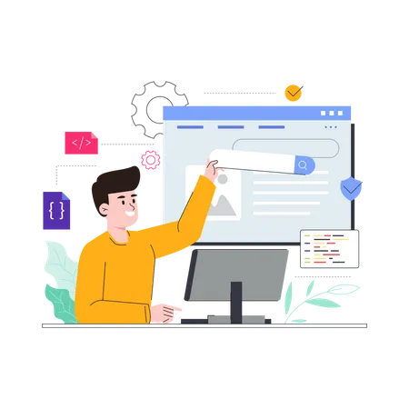 Male web developer adding design elements  Illustration