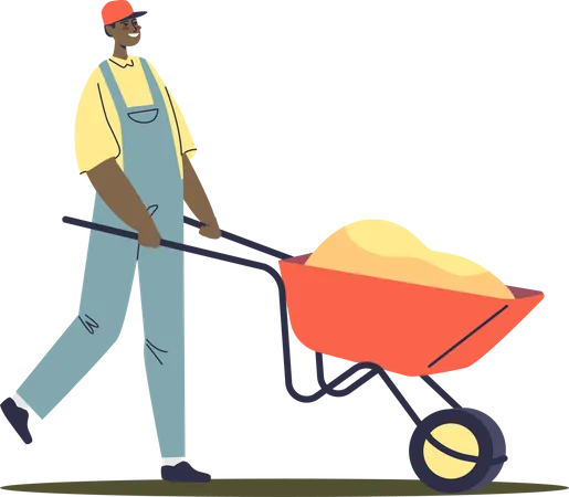 Male worker pushing wheelbarrow  일러스트레이션