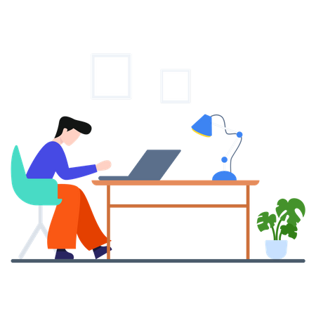 Male worker working on laptop  Illustration