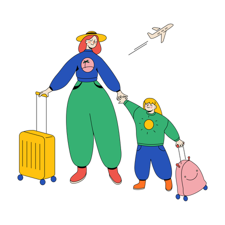 Mamá e hija se van de viaje  Ilustración