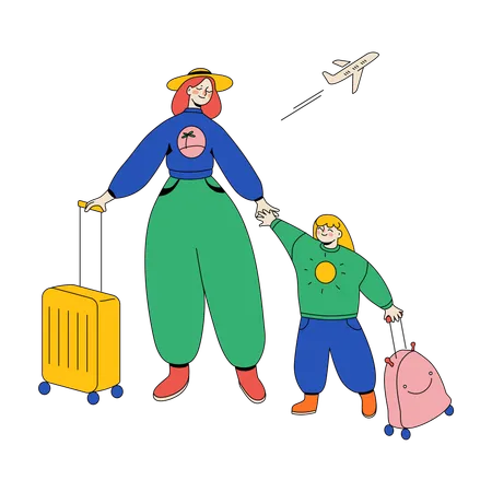 Mamá e hija se van de viaje  Ilustración