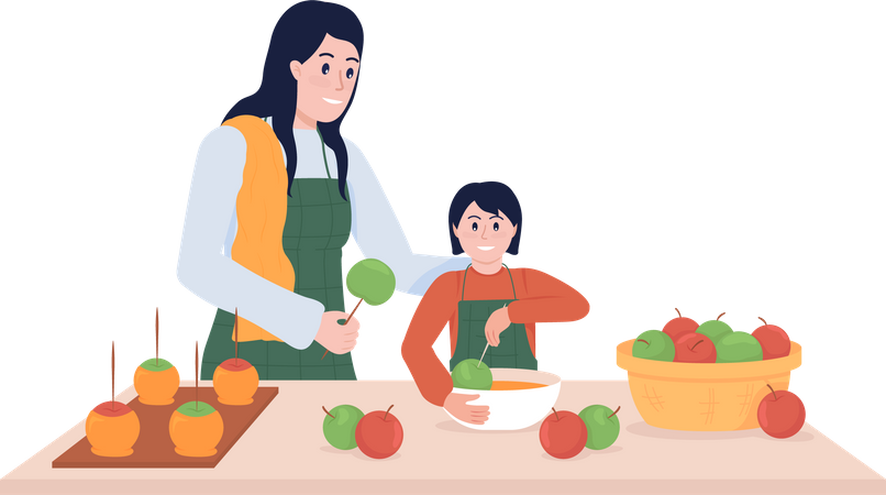 Maman et fille cuisinent  Illustration