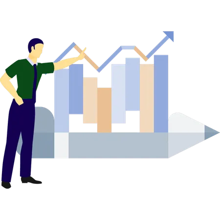 Man analyzing business growth graph  Illustration