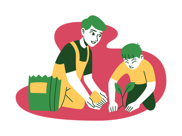 Man and child gardening  Illustration