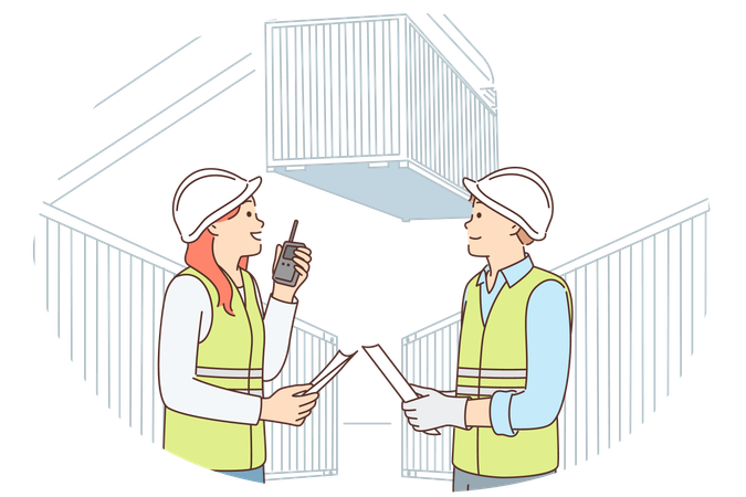 Man and woman are working in container port  Illustration