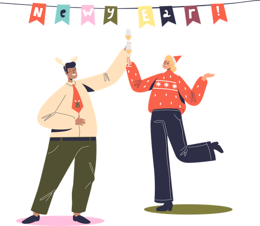 Man and woman dancing on new year party.  イラスト