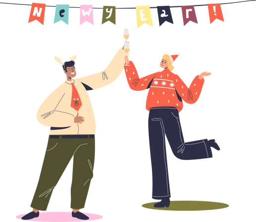 Man and woman dancing on new year party.  イラスト