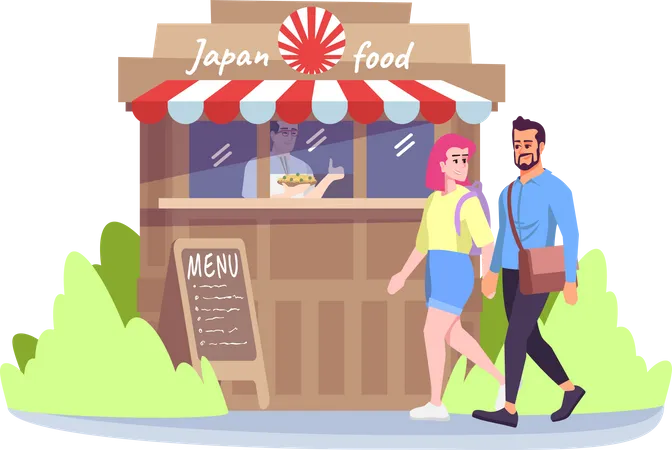 Man and woman going to japan food cafe  Illustration