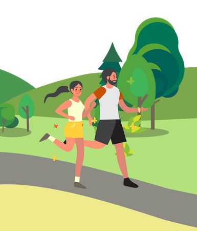 Man and woman jogging in park  Illustration