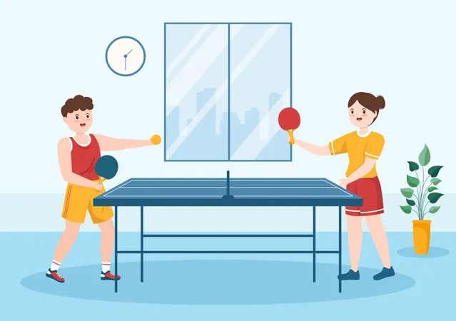 Man and woman Playing Table Tennis  일러스트레이션