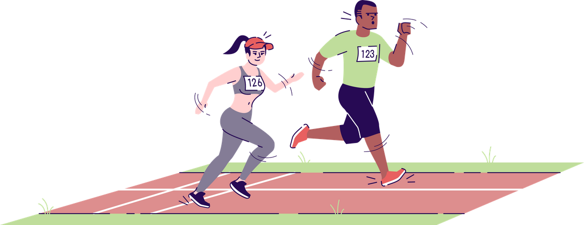 Man and woman running on marathon track  Illustration