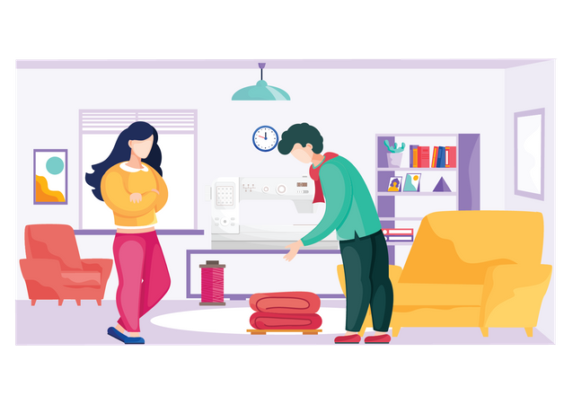 Man and woman selecting design pattern  Illustration