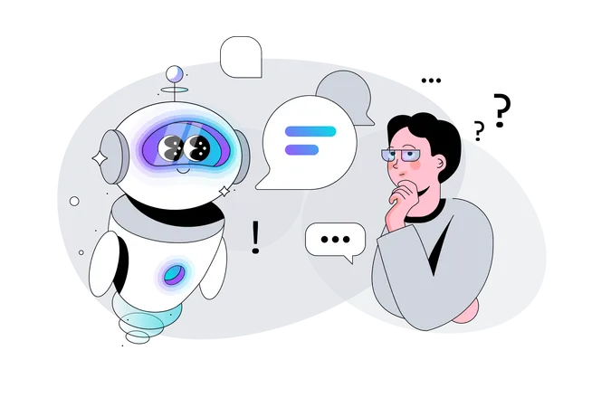 Man asks Question to Artificial Intelligence Bot  Illustration