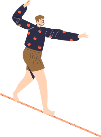 Man balancing on rope  Illustration