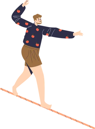 Man balancing on rope  Illustration