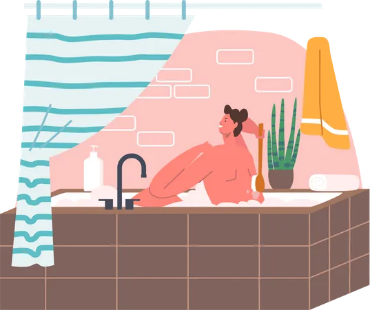 Man bathing with soap inside a bathtub  Illustration