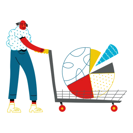 Man brought graphics in basket  Illustration