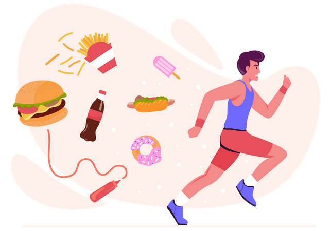 Man burning calories through running  Illustration