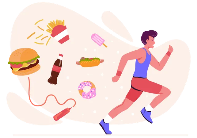 Man burning calories through running  Illustration