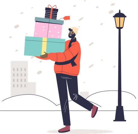 Man carry christmas gifts  イラスト