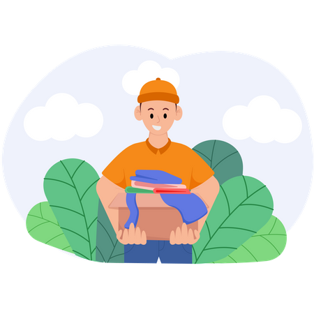 Man Carrying Donation Box  Illustration