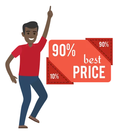 Man celebrating 90 percent sale  Illustration