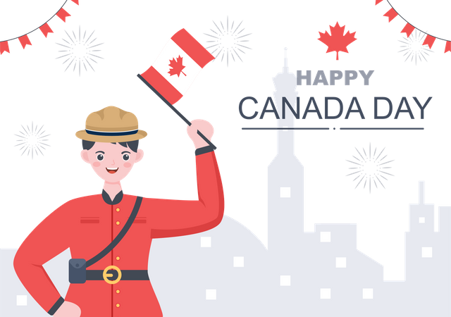 Man celebrating Canadian Independence day  Illustration