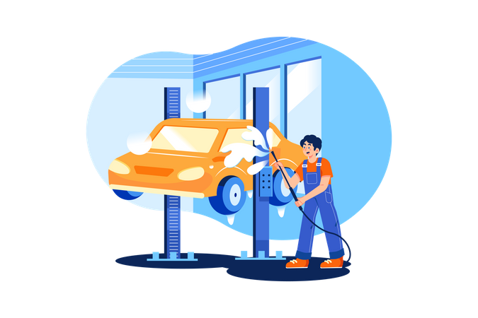 Man cleaning car  Illustration