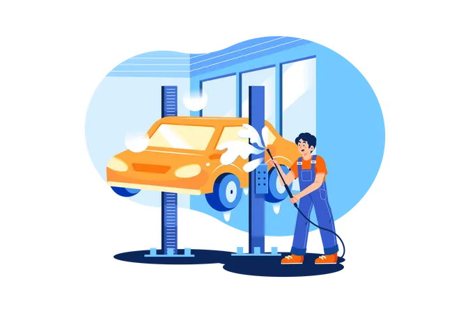 Man cleaning car  Illustration