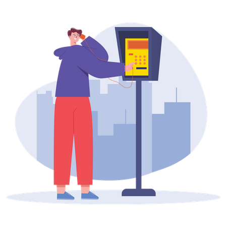 Man Communication on telephone booth  Illustration