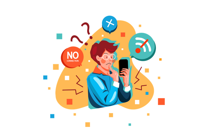 Man confusing due to no connection error  Illustration