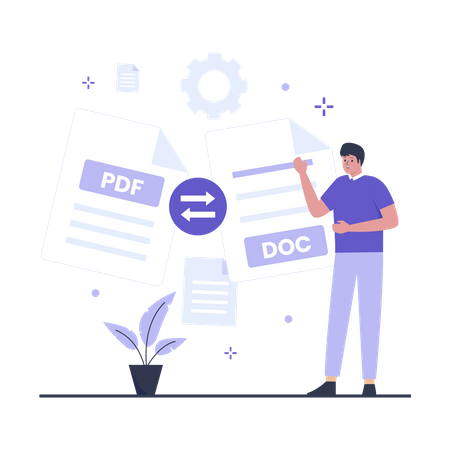 Man convert file from Pdf to Doc  일러스트레이션