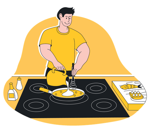 Man cooking in kitchen  イラスト