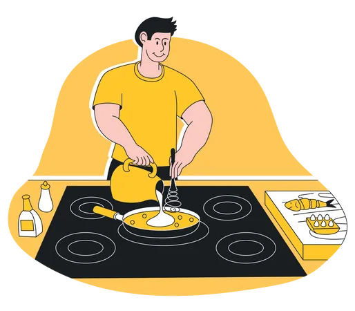 Man cooking in kitchen  イラスト