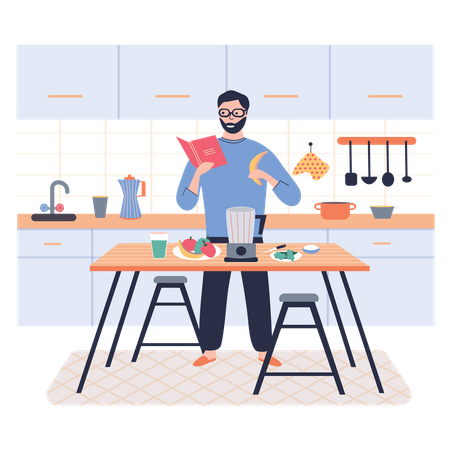 Man cooking vegetarian food  Illustration