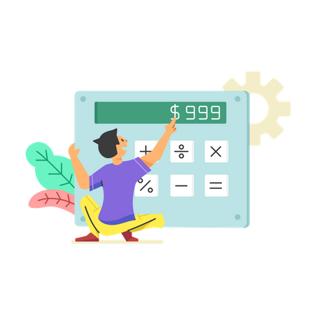 Man counting the number of shopping bills  Illustration