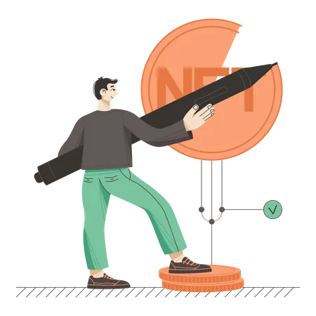 Man creating a NFT token  Illustration