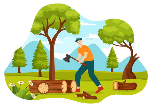 Man cutting tree  Illustration