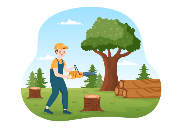 Man cutting tree  Illustration