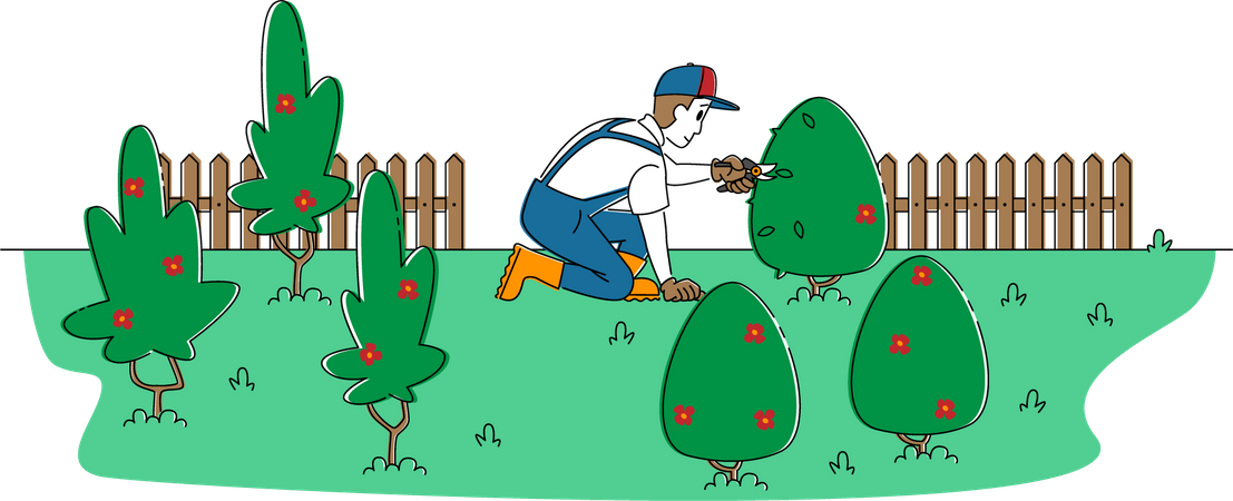 Man cutting trees in garden  Illustration