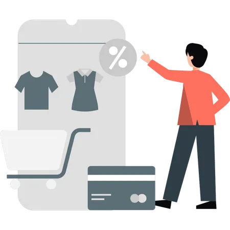 Man discussing discount shopping  Illustration