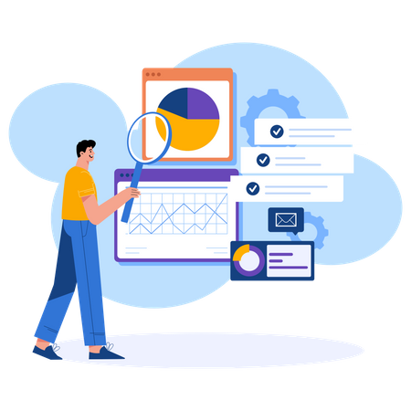 Man doing analytical data research  Illustration