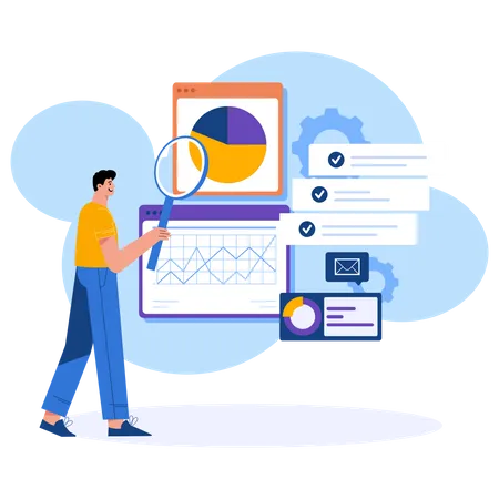 Man doing analytical data research  Illustration